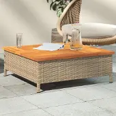 vidaXL Möbel Gartentisch Beige 70x70x25 cm Rattan und Akazienholz - Gartentische &38646