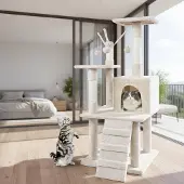 Mucola Kratzbaum Beige Katzenkratzbaum 121cm Katzenhaus Kletterbaum Katzensäule Katzenmöbel Spielbaum Naturbelassenkratzbaum Sisalsäule