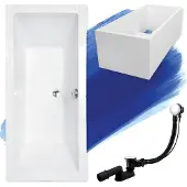 Badland Badewanne Rechteck Quadro 170x75 mit Ablaufgarnitur, Füßen und Wannenträger GRATIS