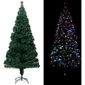 The Living Store Künstlicher Weihnachtsbaum mit Ständer Grün 210 cm Fiberoptik