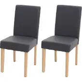 Mendler 2er-Set Esszimmerstuhl Stuhl Küchenstuhl Littau Kunstleder, grau matt, helle Beine