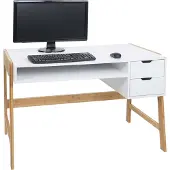 Mendler Schreibtisch MCW-K12, Bürotisch Computertisch Arbeitstisch, Schublade, Bambus 76x115x58cm weiß