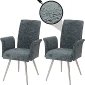 Mendler 2er-Set Esszimmerstuhl MCW-G55, Küchenstuhl Stuhl mit Armlehne, Edelstahl gebürstet Stoff/Textil Chenille blau-grün
