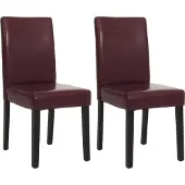 MCW 2er-Set Esszimmerstuhl Stuhl Küchenstuhl Littau Kunstleder, rot, dunkle Beine