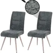 Mendler 2er-Set Esszimmerstuhl MCW-G55, Küchenstuhl Lehnstuhl, Edelstahl gebürstet Stoff/Textil Chenille blau-grün