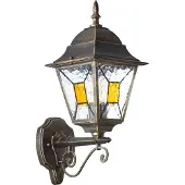 Brilliant klassische Außenwandleuchte JANEL | schwarz/gold | stehende Wandlampe | mit geeignetem Leuchtmittel dimmbar | 1x E27 Fassung max. 60W | Metall/Glas | IP44