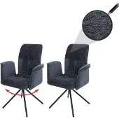 Mendler 2er-Set Esszimmerstuhl MCW-N99, drehbar Armlehne Auto-Return, Stoff/Textil Chenille (340g/m²) dunkelgrau
