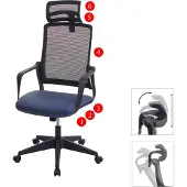 Mendler Bürostuhl MCW-J52, Drehstuhl Schreibtischstuhl, ergonomisch Kopfstütze, Kunstleder blau-grau