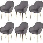 Mendler 6er-Set Esszimmerstuhl HWC-F18, Stuhl Küchenstuhl, Retro Design Samt grau, goldene Beine