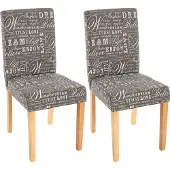 Mendler 2er-Set Esszimmerstuhl Stuhl Küchenstuhl Littau Textil mit Schriftzug, grau, helle Beine