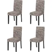 Mendler 4er-Set Esszimmerstuhl Stuhl Küchenstuhl Littau Textil mit Schriftzug, grau, dunkle Beine