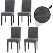 MCW 4er-Set Esszimmerstuhl Littau, Stuhl Küchenstuhl Hochlehner, Stoff/Textil Cord Holz dunkelgrau, dunkle Beine