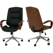 Mendler Bürostuhl MCW-O83, Drehstuhl Chefsessel , Kunstleder (280g/m²) Bugholz MVG- Walnuss-Optik schwarz