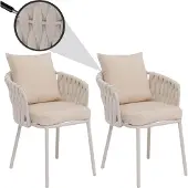 Mendler 2er-Set Aluminium-Esszimmerstuhl MCW-P89, Indoor Stuhl Armlehne, Stoff/Textil (180 g/m²) Seilgeflecht Rope creme