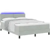 Syfax LED Boxspringbett mit Matratze Hellgrau 140 x 190 cm Samt