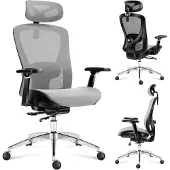 MarkAdler Expert 5.3 Büro-Drehstuhl | Chefsessel Schreibtischstuhl Bürostuhl ergonomisch Armlehnen Kopfstütze einstellbar | Grau