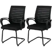 Mendler 2er-Set Konferenzstuhl MCW-K51, Besucherstuhl Freischwinger, Stoff/Textil (250g/m²) MVG schwarz, Gestell schwarz