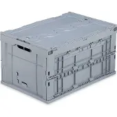 Relaxdays 4 x Profi Transportbox, stabil, Gewerbe, Deckel, hochwertiger Kunststoff, Qualität, 60 L, HxBxT 32,5x58,5x39,5cm, grau