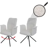 MCW 2er-Set Esszimmerstuhl MCW-N99, drehbar Armlehne Auto-Return, Stoff/Textil Chenille (340g/m²) creme