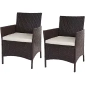 Mendler 2er-Set Poly-Rattan Gartensessel Halden, Korbsessel braun-meliert, Kissen creme