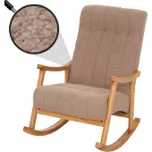Mendler Schaukelstuhl MCW-K10, Relaxsessel, Holz MVG Stoff/Textil Bouclé (450g/m²) taupe, Gestell natur