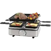 ProfiCook Raclette 4 Personen | inkl. 4 Pfännchen und 4 Holzspachtel | Wendegussplatte | Raclette 4 Pfännchen | 800W | PC RG 1301