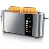 Arendo - Edelstahl Toaster 2 Scheiben Langschlitz - Touchscreen – Doppelwandgehä
