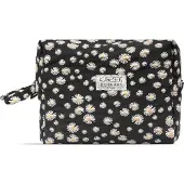 Karen - Große Kulturtasche mit gestickten Gänseblümchen - Schwarz - Large