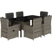 vidaXL 7-tlg. Garten-Essgruppe mit Kissen Grau Poly Rattan