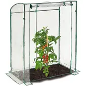 Relaxdays Tomatengewächshaus, PVC-Folie, HBT: 170 x 130 x 75 cm, begehbares Foliengewächshaus mit Tür, transparent/grün