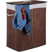 Relaxdays 2 x Wäschekorb Bambus mit 2 Fächern Weiß,Braun,Hellbraun