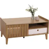 Mendler Couchtisch MCW-M48, Wohnzimmertisch Tisch Sofatisch, 52x114x59cm natur, Schublade weiß