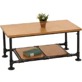 Mendler Couchtisch HWC-N27, Wohnzimmertisch Tisch Sofatisch Beistelltisch, Industrial Massiv-Holz Metall 48x100x50cm natur