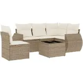vidaXL 6-tlg. Garten-Sofagarnitur mit Kissen Beige Poly Rattan