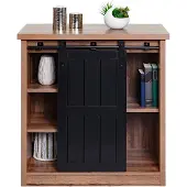 MCW Kommode MCW-K75, Schrank Regal, Schiebetüre 5 Staufächer, Holz-Optik Industrial Metall 84x80x40cm braun