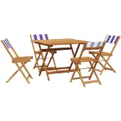 vidaXL 5-tlg. Garten-Essgruppe Stoff und Massivholz Blau und Weiß