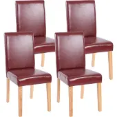 MCW 4er-Set Esszimmerstuhl Stuhl Küchenstuhl Littau Kunstleder, rot-braun, helle Beine