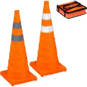 Relaxdays Pylonen, 2er Set, faltbar, Reflektor-Streifen, Leitkegel mit Tasche, HxBxT: 70 x 29 x 29 cm, Faltkegel, orange