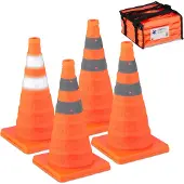 Relaxdays Pylonen groß, 4er Set Leitkegel faltbar, Reflektor-Streifen, Faltkegel, HBT 45 x 24,5 x 24,5 cm, orange/silber