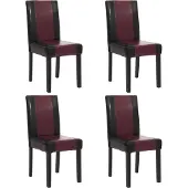 MCW 4er-Set Esszimmerstuhl Stuhl Küchenstuhl Littau Kunstleder, schwarz-rot, dunkle Beine