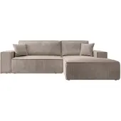 Selsey Ecksofa Farese mit Schlaffunktion und Bettkasten, Ottomane rechts, Cordbezug in Beige