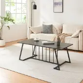 En.casa Couchtisch 'Nospoo' Wohnzimmertisch mit Metallgestell 120 x 60 x 46 cm Marmoroptik, schwarz