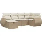 vidaXL 6-tlg. Garten-Sofagarnitur mit Kissen Beige Poly Rattan