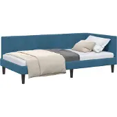 Syfax Eckbettgestell mit Kopfteil Blau 100 cm x 200 cm Samt