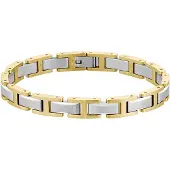HUGO Gliederarmband "NOLAN", edelstahlfarben, gelbgoldfarben, Armbänder, Herren, 19cm, Edelstahl, Gliederarmband