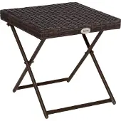 Outsunny Beistelltisch Gartentisch Klapptisch klappbar Polyrattan Braun