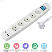 MaxTrack ORSEM Steckdosenleiste 5-Fach / 5m Kabel Mehrfachsteckdose IP 20 mit 2x USB Anschluss 2.1A / 3680W mit Schalter und Kindersicherung USB Steckdose Weiß
