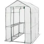 En.casa Gewächshaus Oosterhout mit Ablagen 120x186x190cm Foliengewächshaus Pflanzhaus Treibhaus Stahlrahmen Transparent
