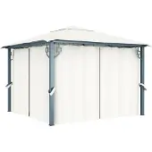 Syfax Pavillon mit Vorhängen 300 x 300 cm Creme Aluminium