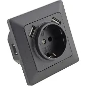 Chilitec MILOS Schutzkontakt-Steckdose Anthrazit 250V/ 16A UP 2x USB Buchse je 5V/1A